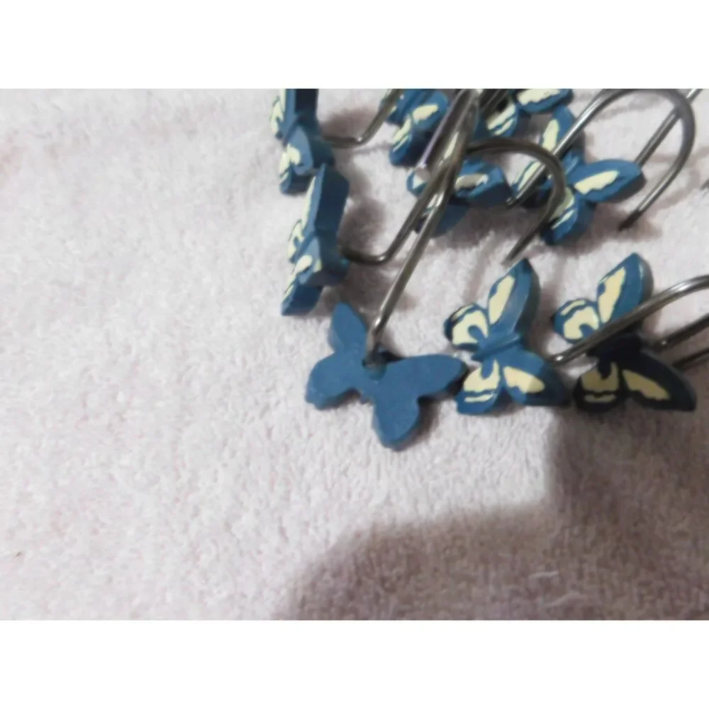 12 Vintage Blue and White Butterfly shower Curtain Hooks excellent condition